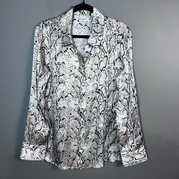 Reformation top blouse, XL silk button up long sleeve snake print new cream - Picture 3 of 9